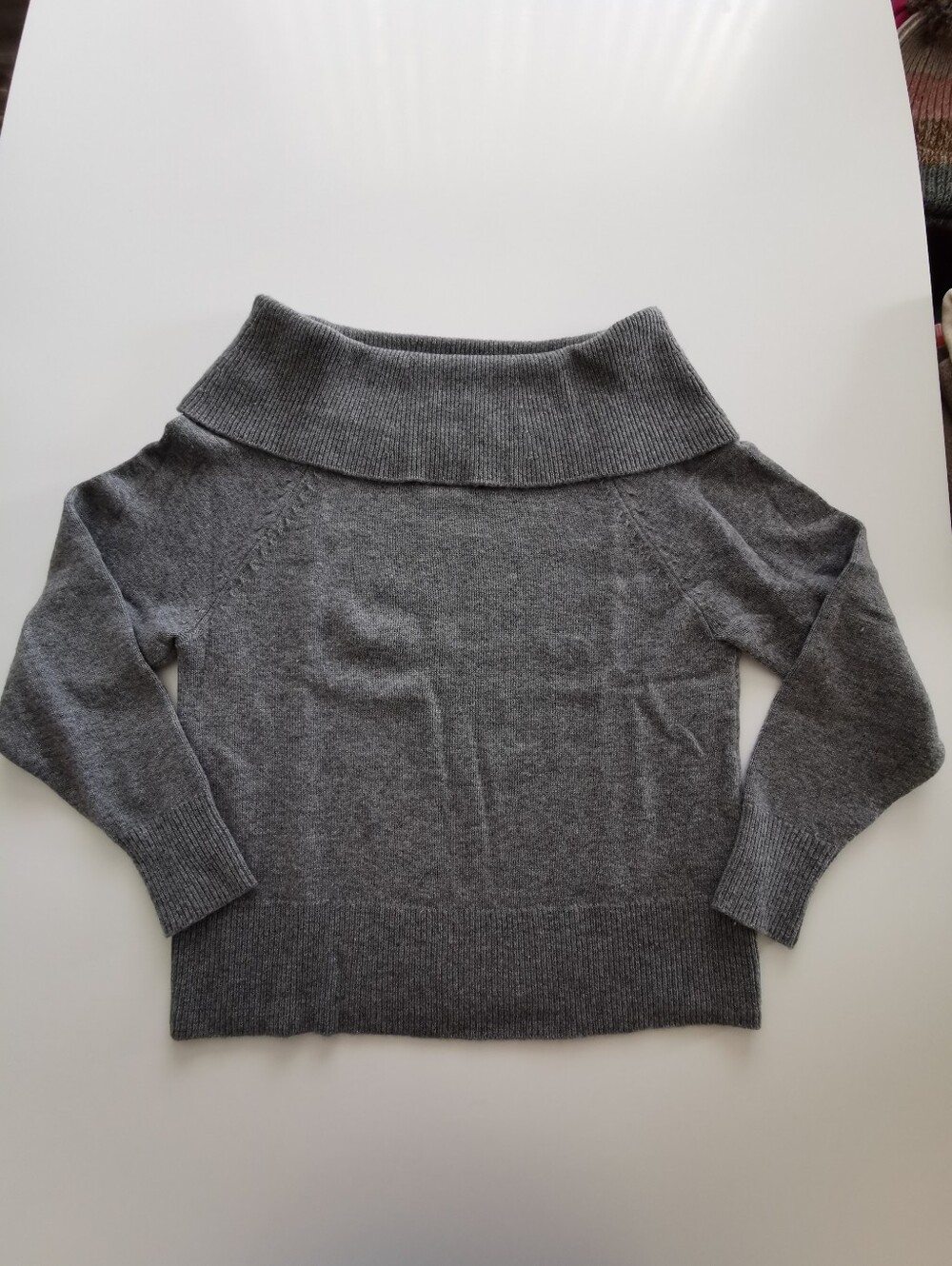 PAIGE Wool Blend Gray Off-the-Shoulder Fold-Over Long Sleeve Sweater